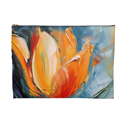 Orange Tulip Magic on Accessory Pouch: A Blossoming Artistic Delight