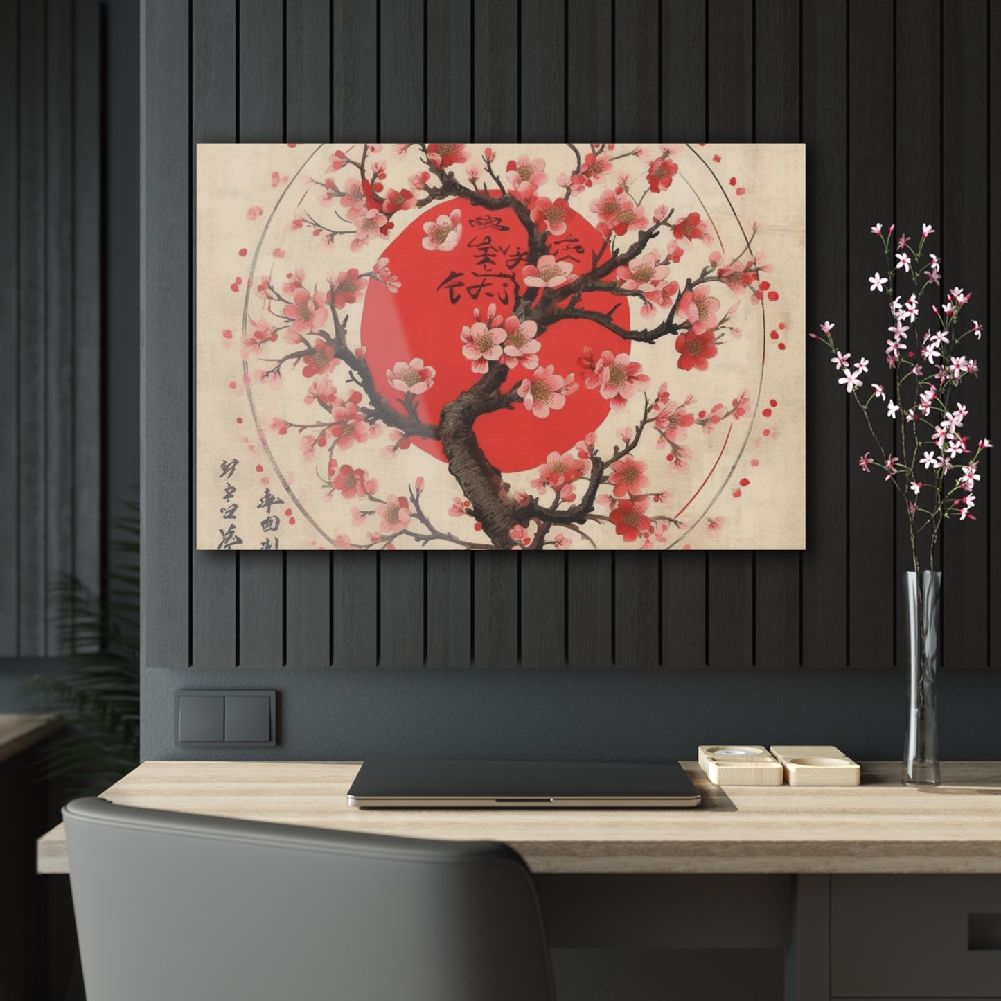 Nature's Brushstrokes: Acrylic Prints Featuring Captivating Cherry Blossom Drawings