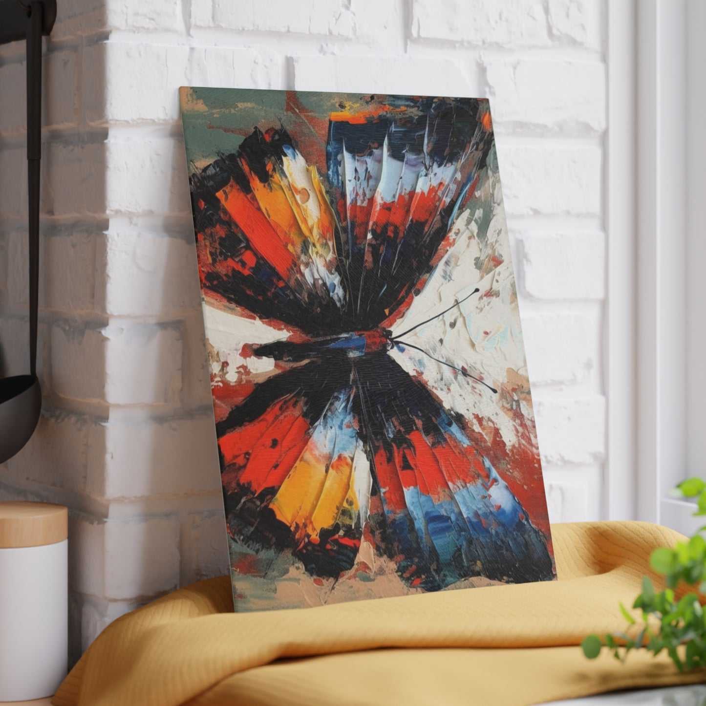 Glass Cutting Board with Bauhaus-Inspired Butterfly Drawing: A Harmonious Blend of Art and Functionality