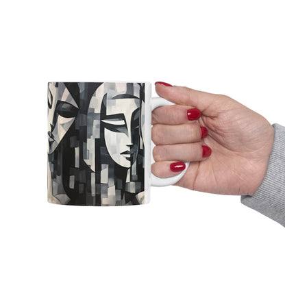 Abstract Oil Paint Ceramic Mug: Cubist Artistry in a Portable Masterpiece