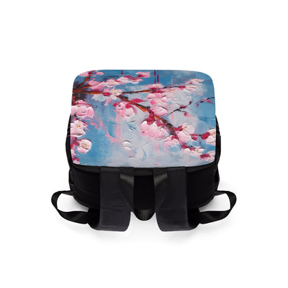 Unisex Casual Shoulder Backpack with Abstract Cherry Blossom Drawing: Embrace the Serenity