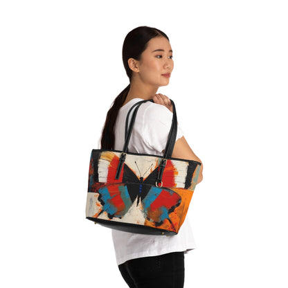 Bauhaus-Inspired Butterfly Symphony: PU Leather Shoulder Bag with Vibrant Colors and Intricate Details