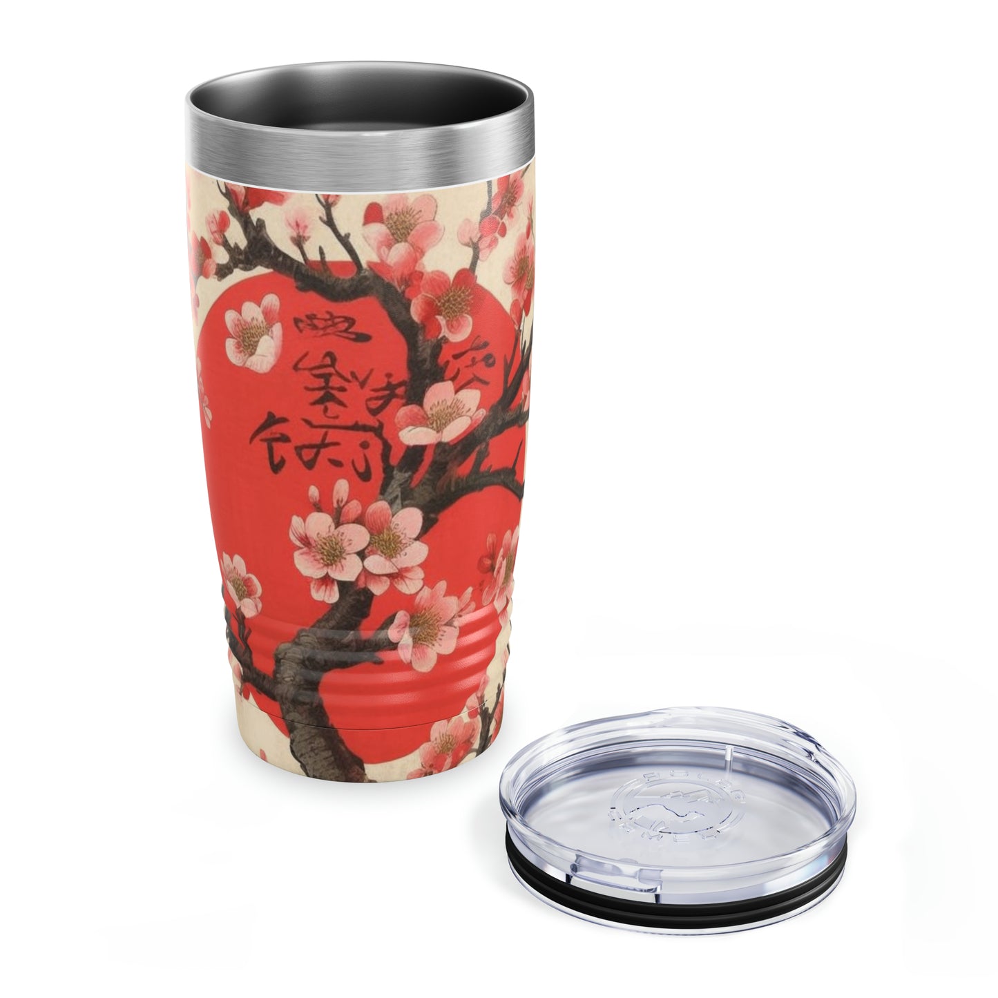 Nature's Brushstrokes: Ringneck Tumbler Featuring Captivating Cherry Blossom Drawings