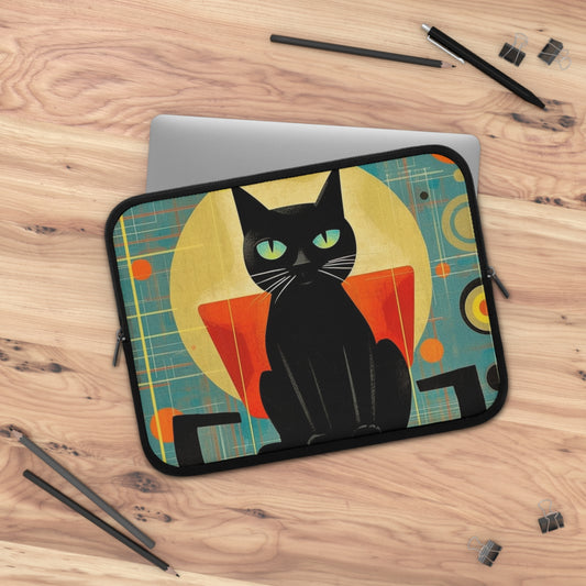 Abstract Cat Expressions: Modern Art-Inspired Midcentury Modern Laptop Sleeve with Timeless Atomic Age Design