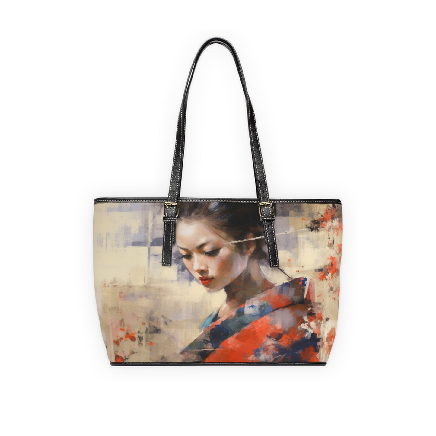 Japanese-Inspired Abstract Oil Painting PU Leather Shoulder Bag: Celebrating Geisha Beauty