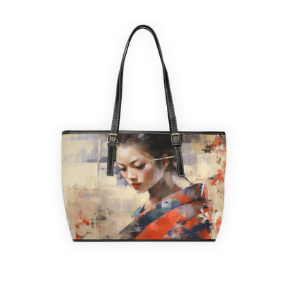 Japanese-Inspired Abstract Oil Painting PU Leather Shoulder Bag: Celebrating Geisha Beauty