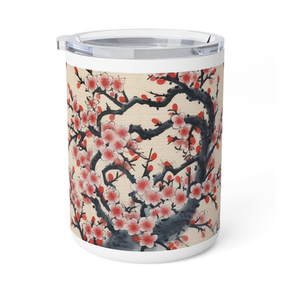 Cherry Blossom Elegance: Flower Drawings on Insulated Coffee Mug for Art Enthusiasts