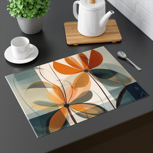 Botanical Chic: Flower Drawings and Minimalist Placemat Design with Midcentury Flair