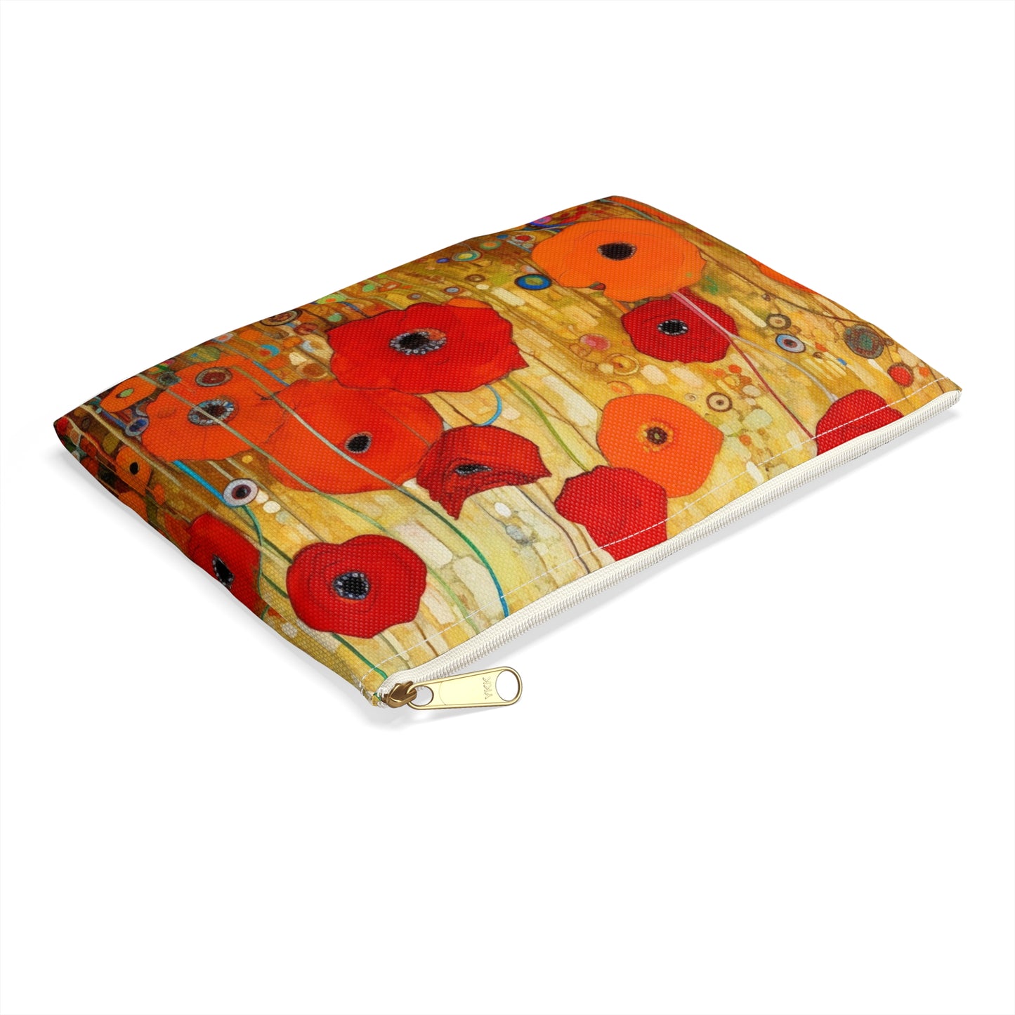 Floral Symphony: Accessory Pouch showcasing Gustav Klimt's Poppies in Art Nouveau