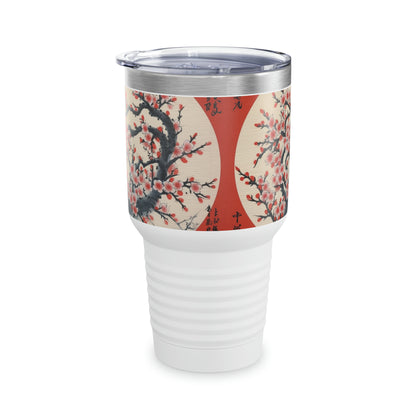 Melodic Petal Ensemble: Ringneck Tumbler Celebrating the Grace of Cherry Blossom Tree Drawings