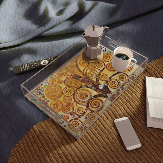 Captivating Artistry: The Tree of Life Acrylic Serving Tray, Inspired by Gustav Klimt's Timeless Masterpiece