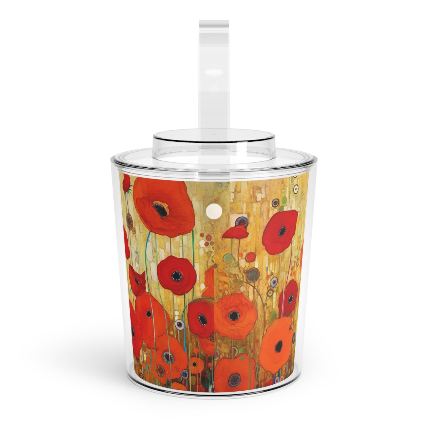 Floral Symphony: Ice Bucket with Tongs showcasing Gustav Klimt's Poppies in Art Nouveau