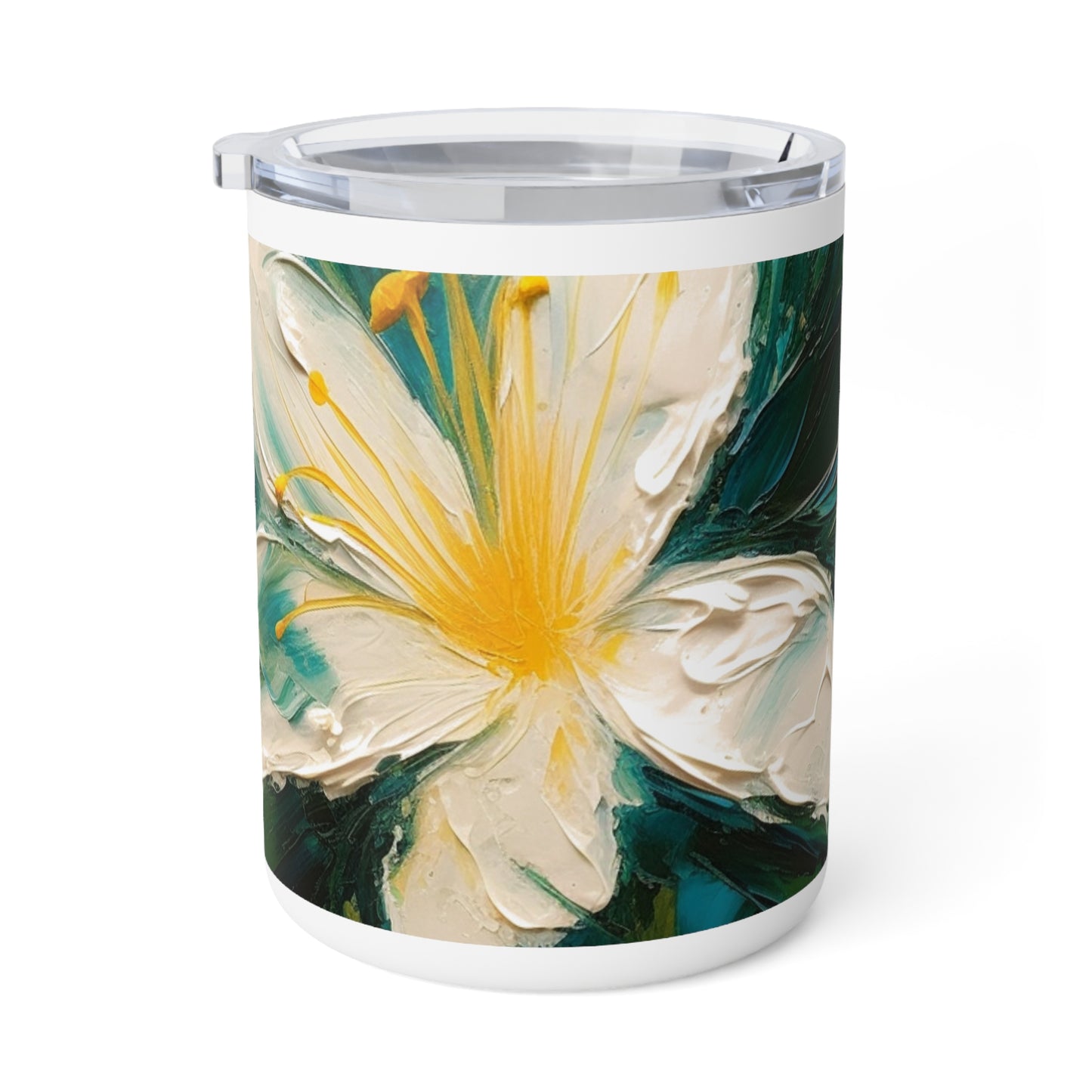 Floral Symphony: Insulated Coffee Mug featuring an Abstract Oil Painting of Jasmine