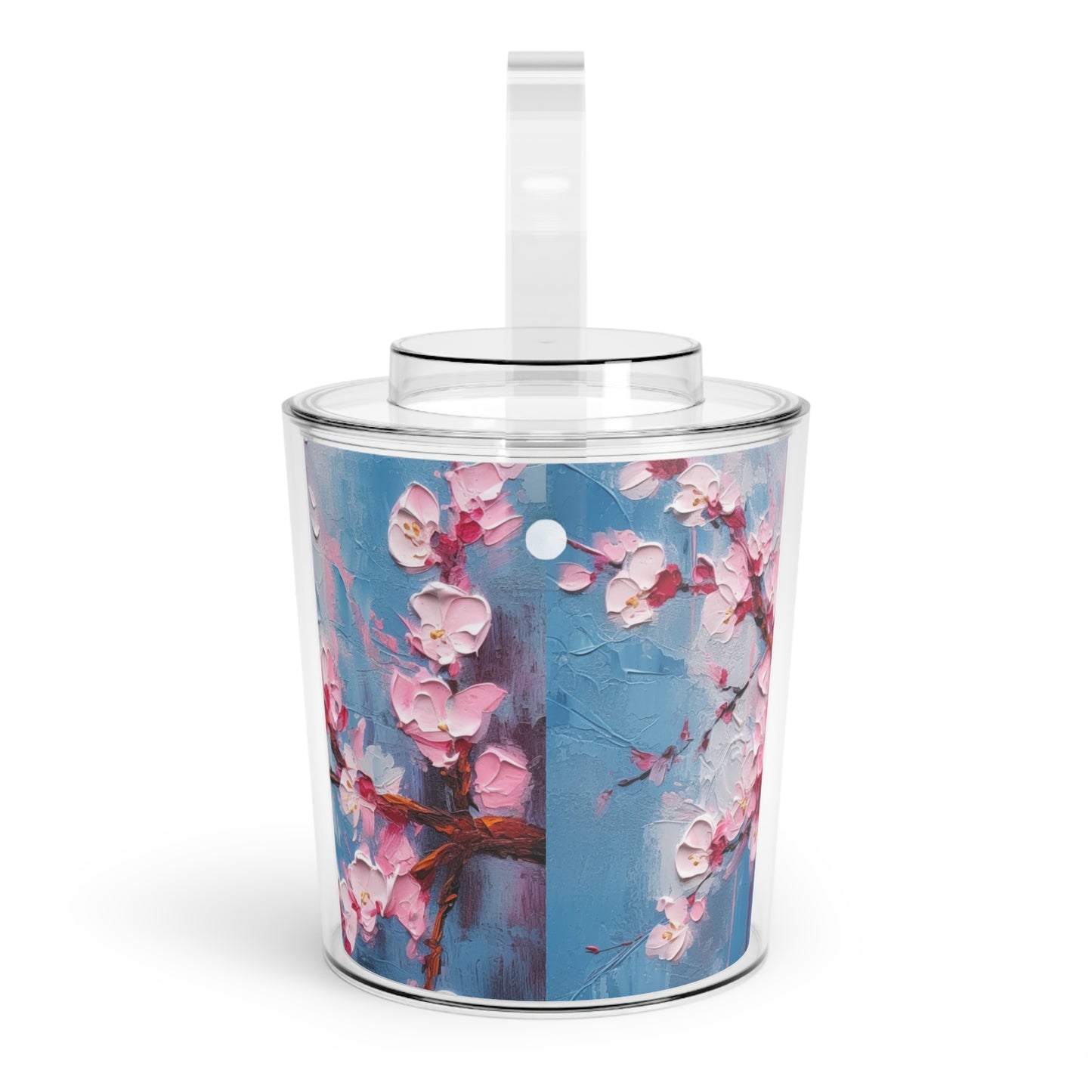 Ice Bucket with Tongs with Abstract Cherry Blossom Drawing: Embrace the Serenity