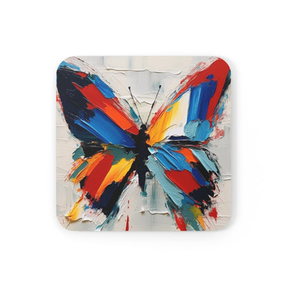 Abstract Corkwood Coaster Set for Art Lovers: Butterfly-Inspired Delight