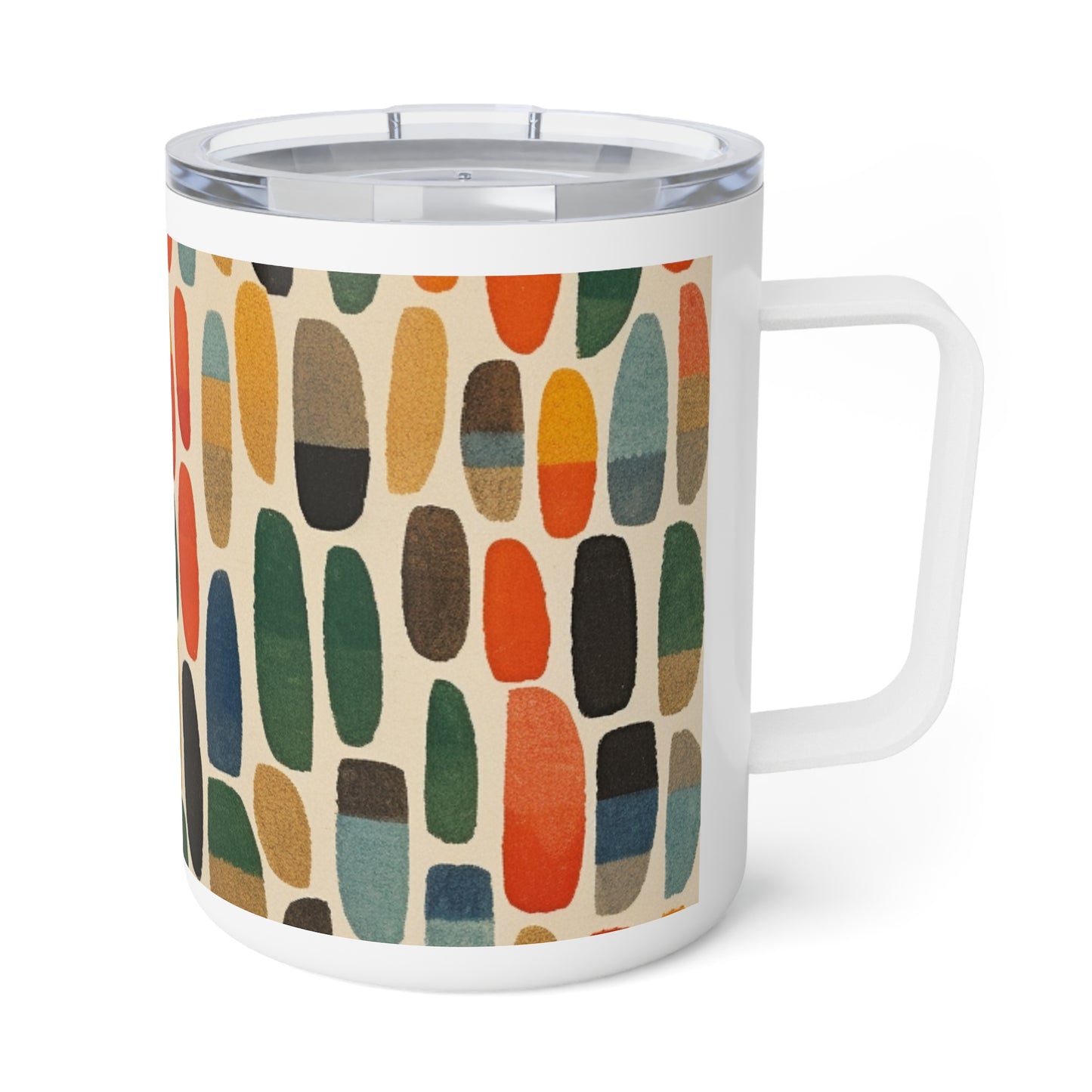 Translucent Elegance: Primary Abstraction Insulated Coffee Mug