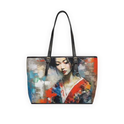 PU Leather Shoulder Bag with Geisha Art: Style with Japanese Artistic Flair