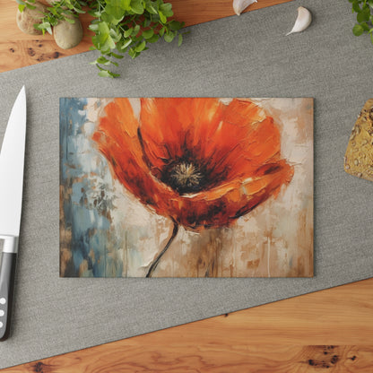 Glass Cutting Board with Delicate Poppy Drawings