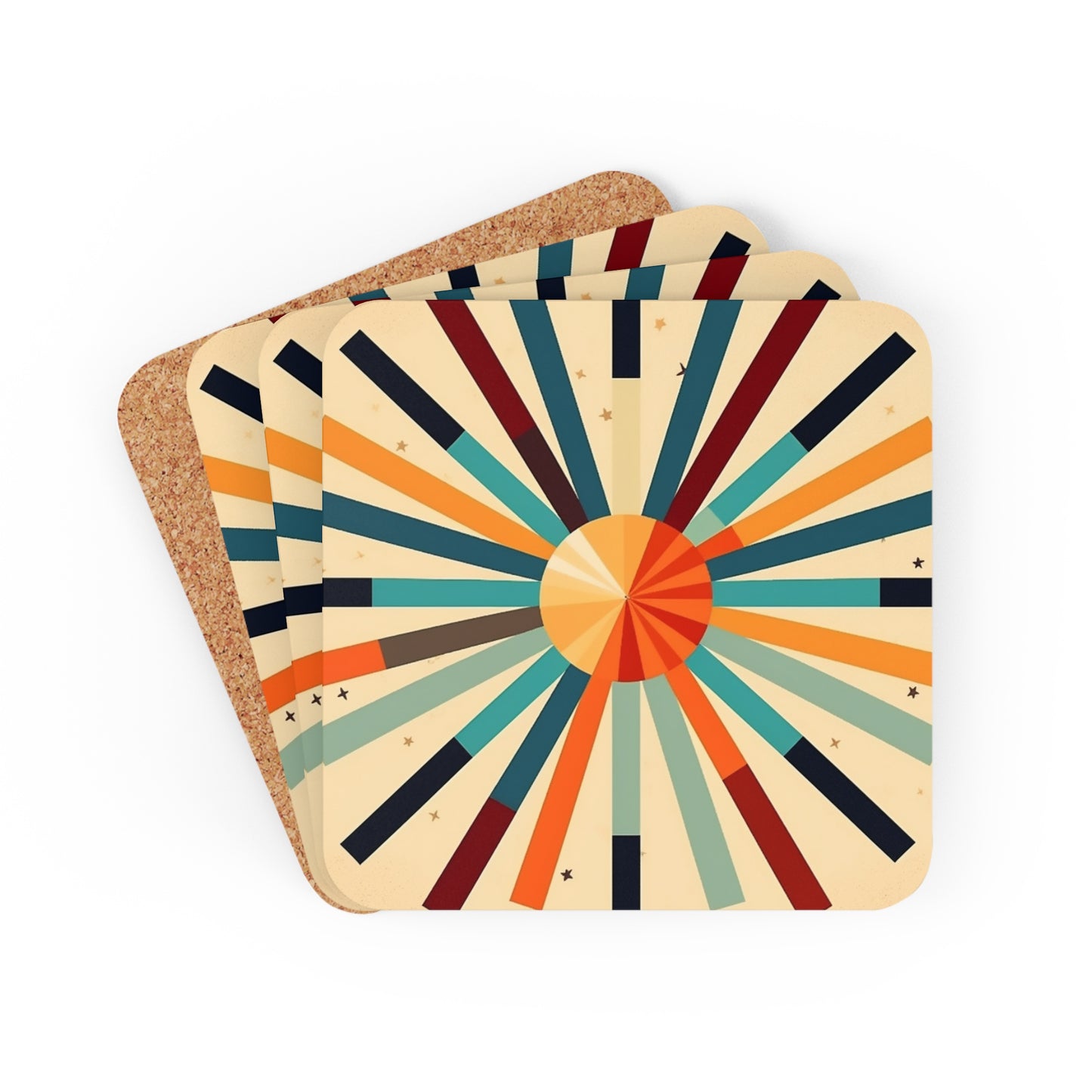 Artistic Abstractions: Starburst Corkwood Coaster Set for Modern Abstract Art Lovers