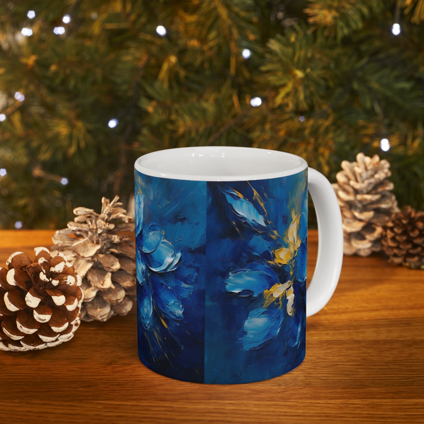 Captivating Blue Orchid Abstract Art: Ceramic Mug for Creative Souls