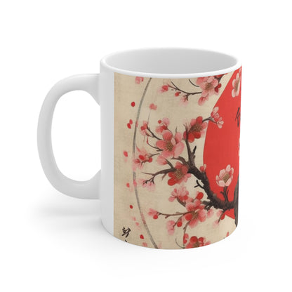 Tranquil Moments: Ceramic Mug featuring Cherry Blossom Drawings