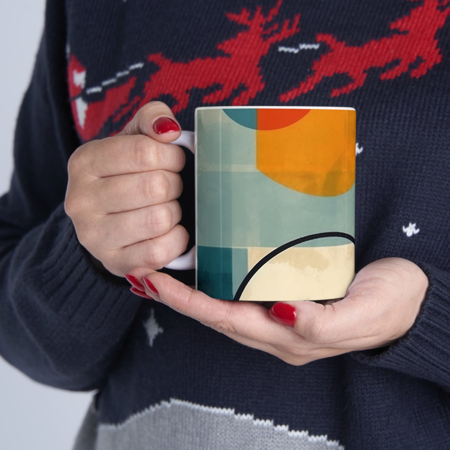 Retro Geometric Charm: Vintage Fashion-Inspired Coffee Mug with Midcentury Modern Touches