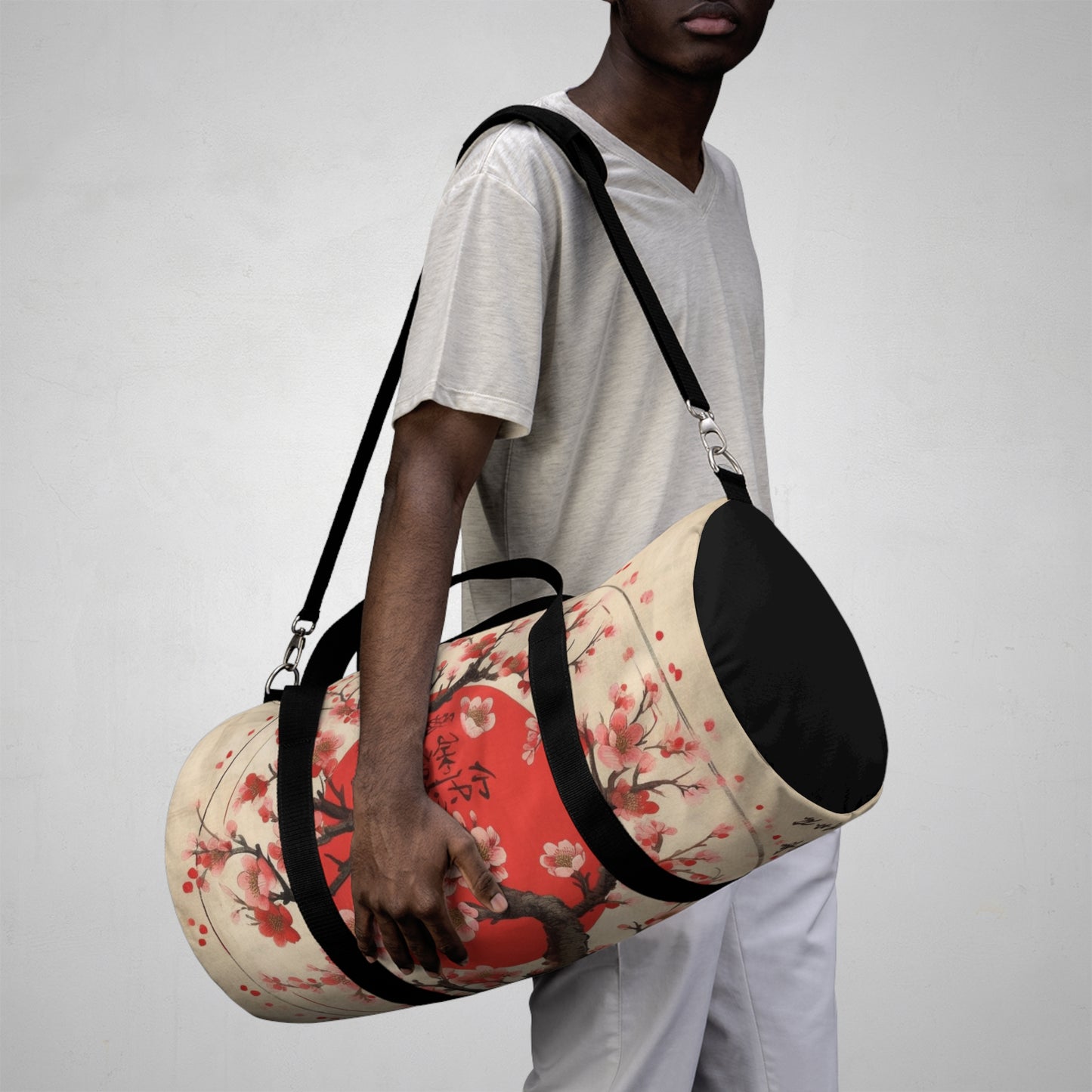 Nature's Brushstrokes: Duffel Bag Featuring Captivating Cherry Blossom Drawings