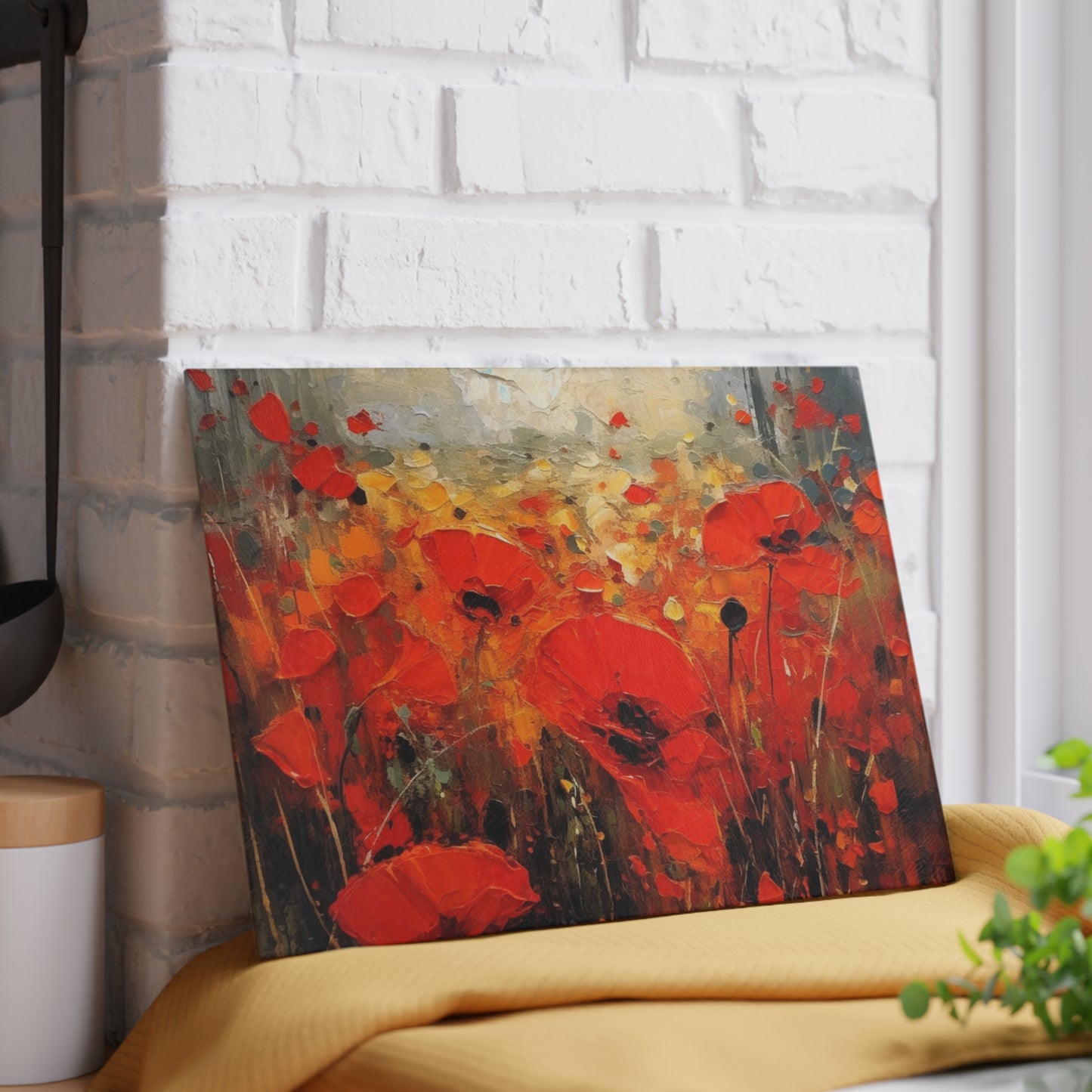 Whimsical Poppy Art on Glass Cutting Board