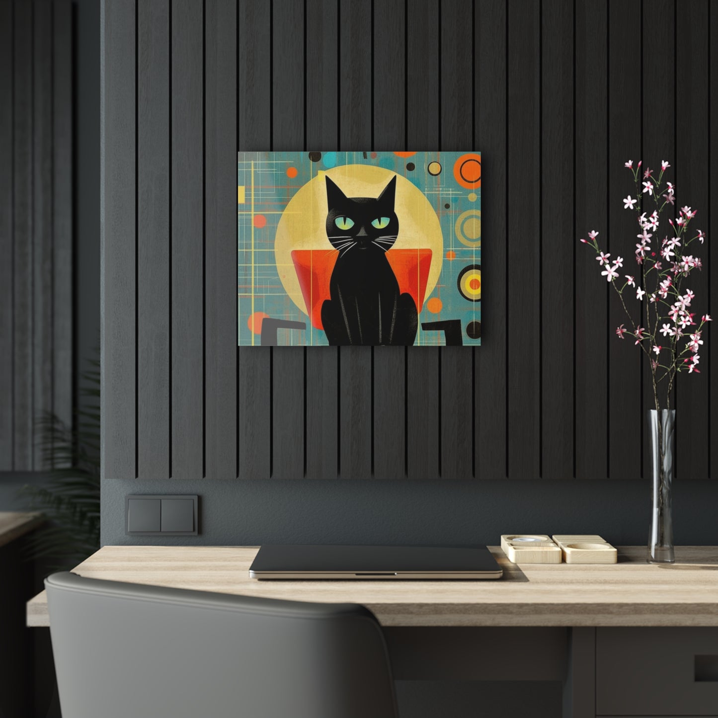 Abstract Cat Expressions: Modern Art-Inspired Midcentury Modern Acrylic Prints with Timeless Atomic Age Design