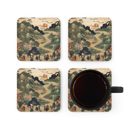 Japanese Tapestry Corkwood Coaster Set: Embrace the Artistic Splendor