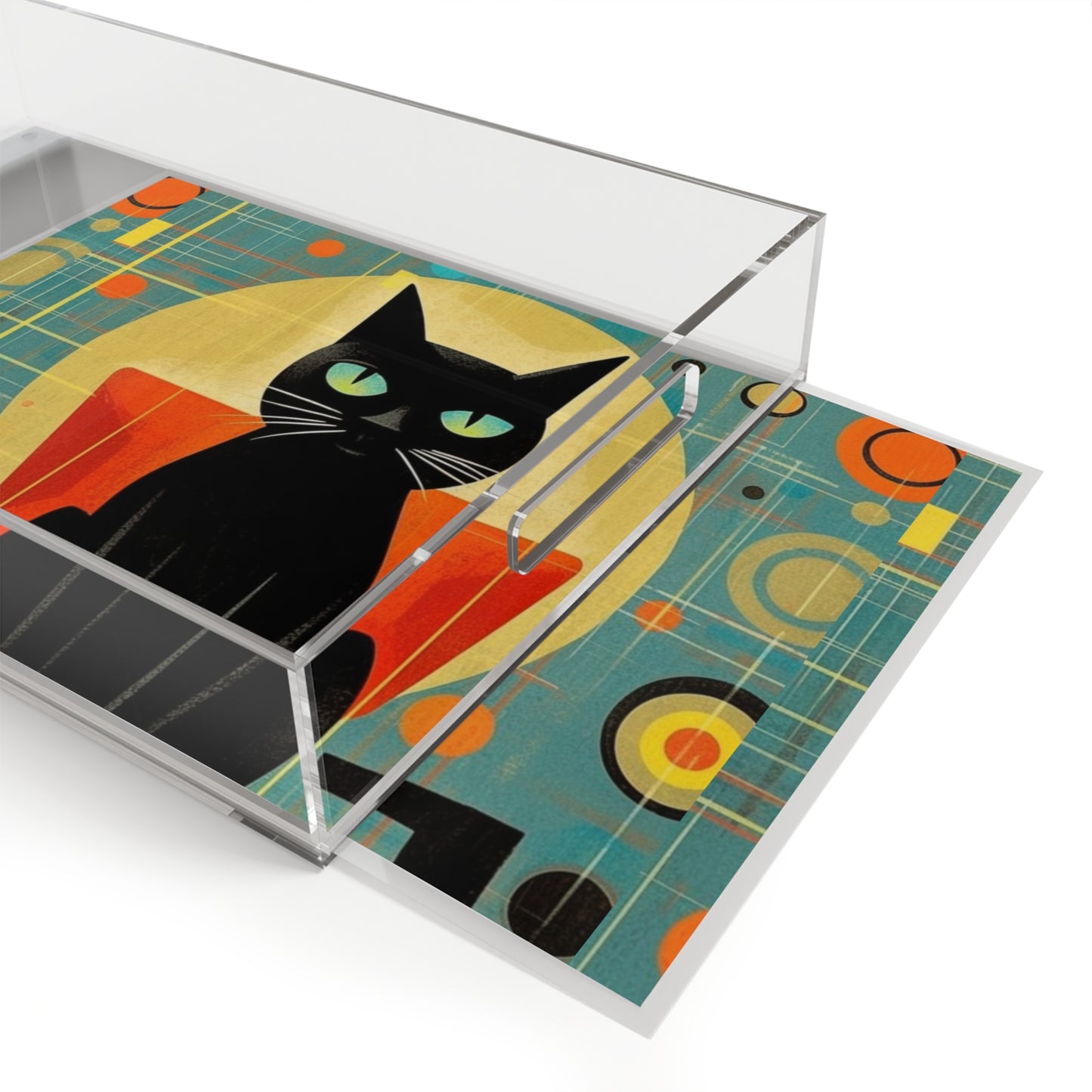 Abstract Cat Expressions: Modern Art-Inspired Midcentury Modern Acrylic Serving Tray with Timeless Atomic Age Design