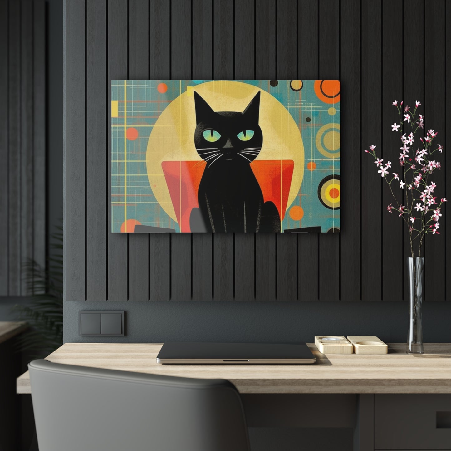 Abstract Cat Expressions: Modern Art-Inspired Midcentury Modern Acrylic Prints with Timeless Atomic Age Design