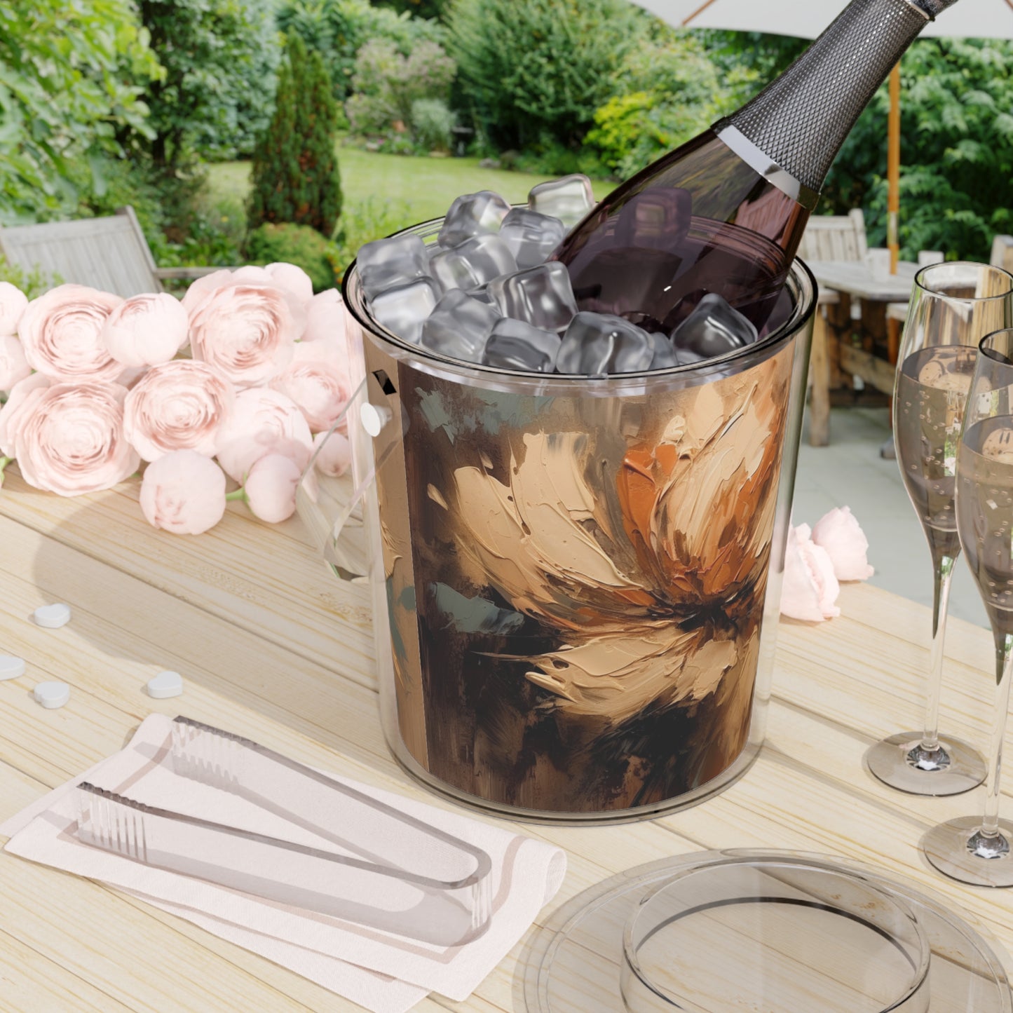 Artistic Fusion: Ice Bucket with Tongs Infused with Tan Hua-Inspired Abstract Art