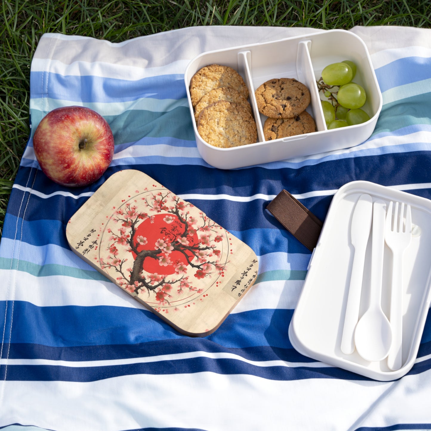 Nature's Brushstrokes: Bento Box Featuring Captivating Cherry Blossom Drawings