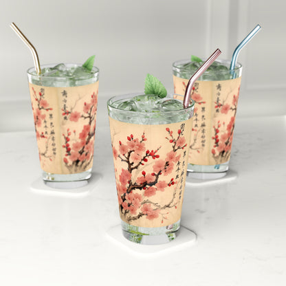 Floral Fusion: Pint Glass Merging Cherry Blossom Beauty and Artistic Flower Drawings