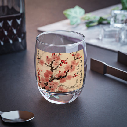 Floral Fusion: Whiskey Glass Merging Cherry Blossom Beauty and Artistic Flower Drawings