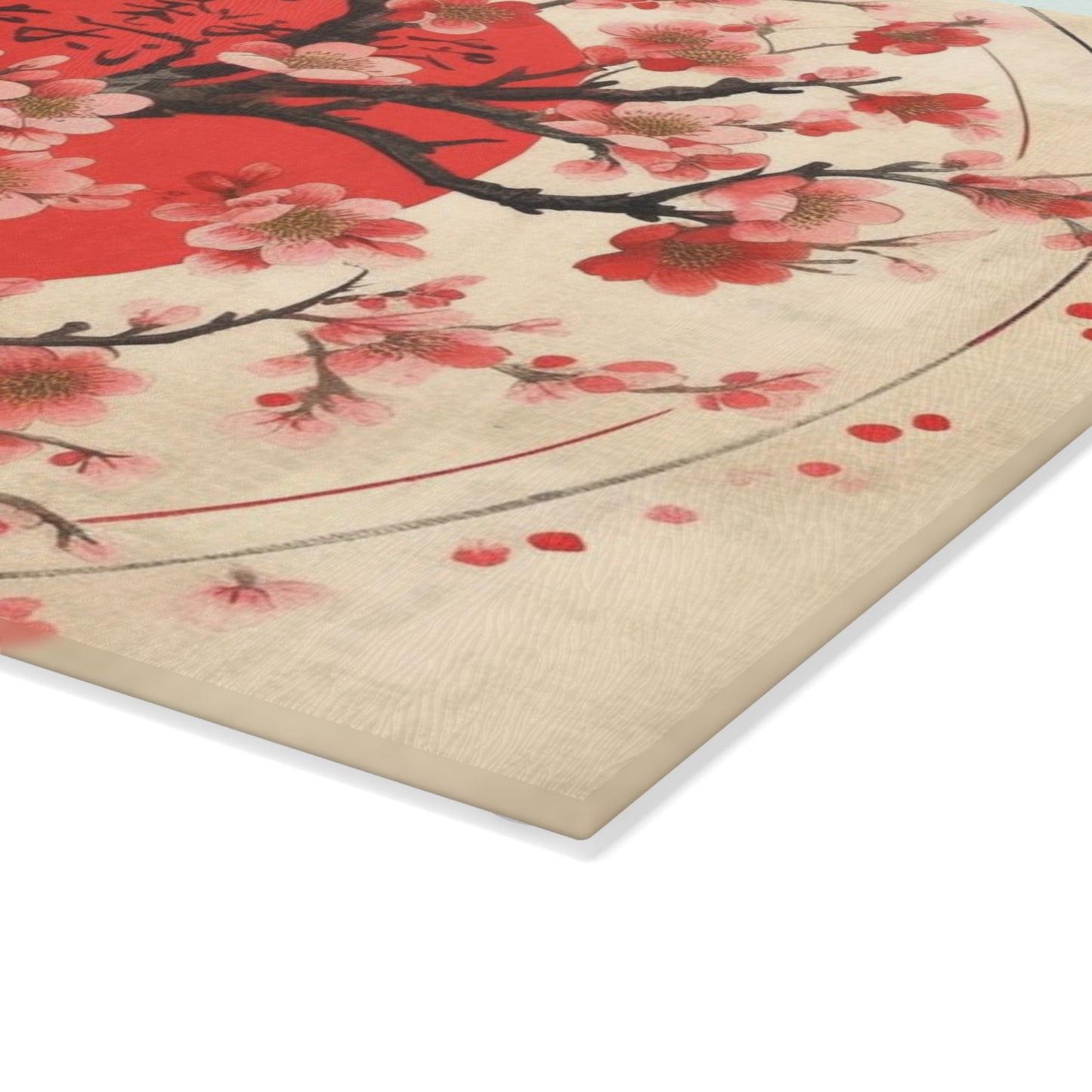 Nature's Brushstrokes: Glass Cutting Board Featuring Captivating Cherry Blossom Drawings