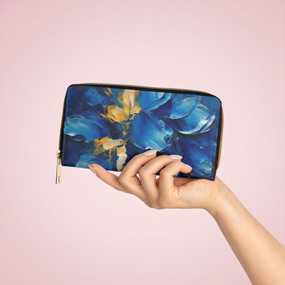Abstract Wallpaper Zipper Wallet: Immersive Floral Beauty with Blue Orchid Motif