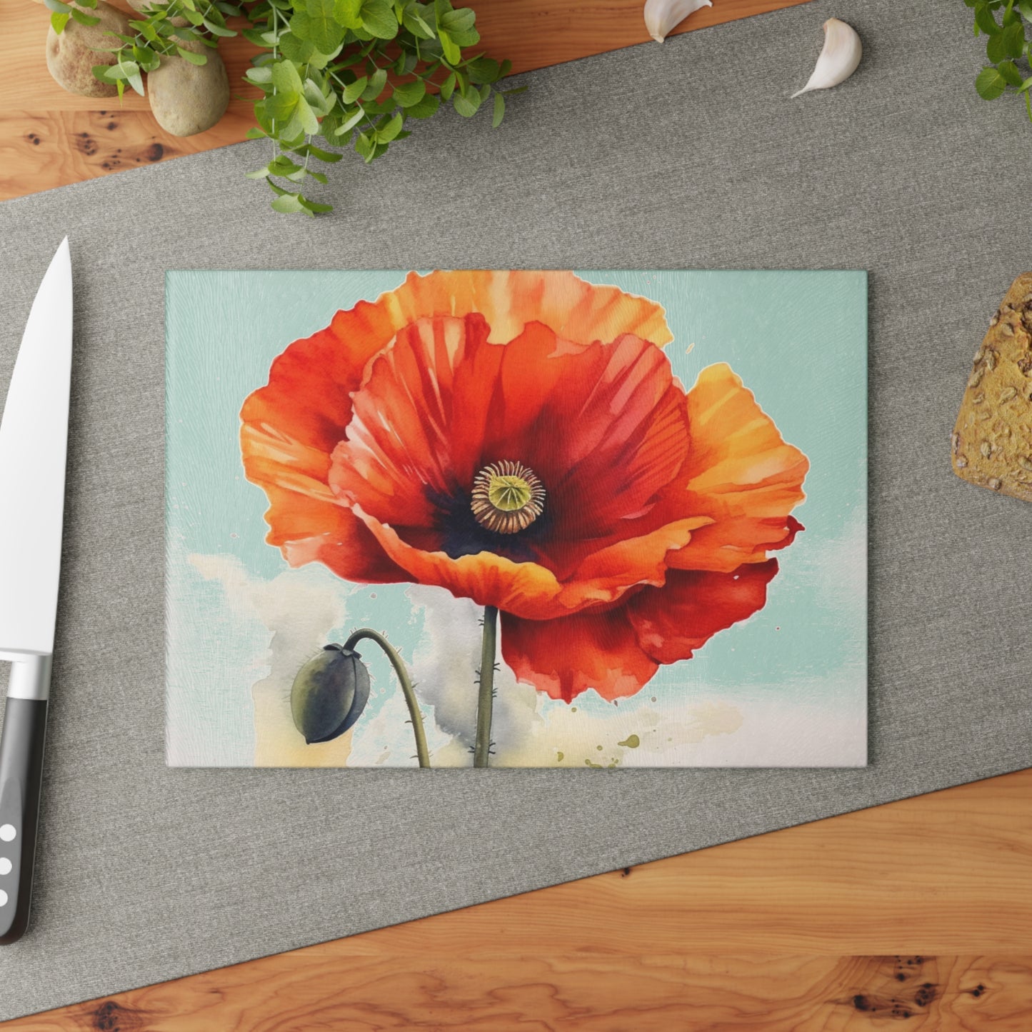 Stunning Poppy Flower Watercolor Glass Cutting Board: A Blossoming Experience