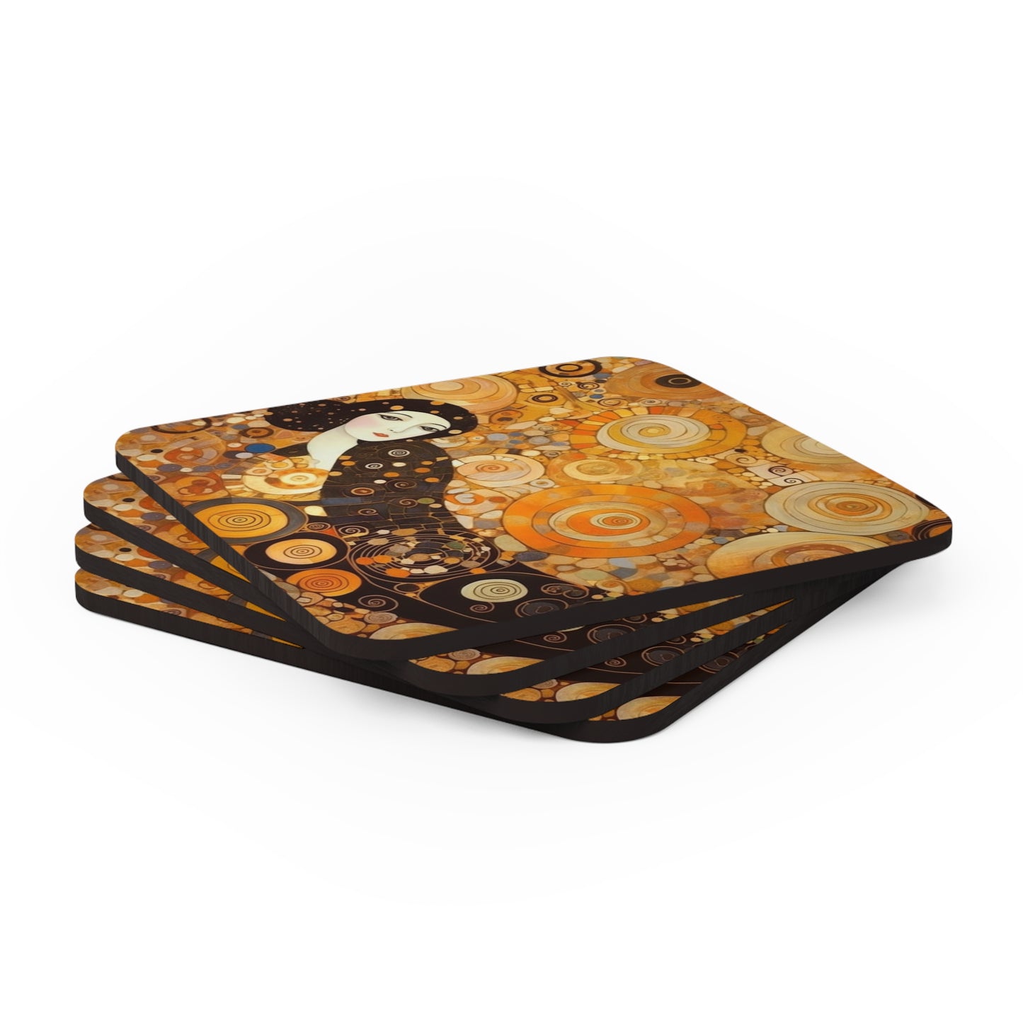 Sensual Symmetry: Corkwood Coaster Set Embodying the Essence of Symbolism in 19th Century Art