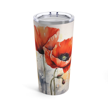 Whimsical Poppy Flower Watercolor Tumbler: An Artistic Delight for Your Sips