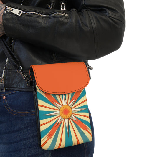 Midcentury Modern Chic: Starburst Small Cell Phone Wallet with Abstract Art Influences