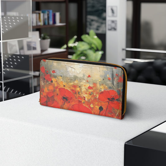 Whimsical Poppy Art on Zipper Wallet