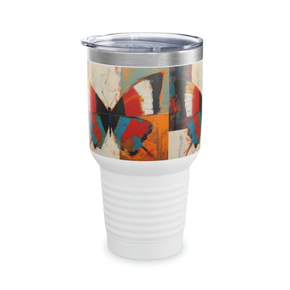 Bauhaus-Inspired Butterfly Symphony: Ringneck Tumbler with Vibrant Colors and Intricate Details