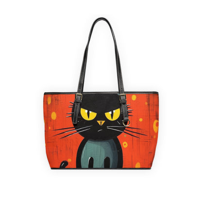 Fashionably Retro Feline: Midcentury Modern PU Leather Shoulder Bag with a Vintage Cat-Inspired Flair