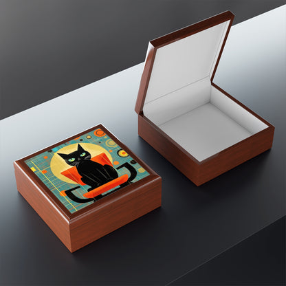 Abstract Cat Expressions: Modern Art-Inspired Midcentury Modern Jewelry Box with Timeless Atomic Age Design