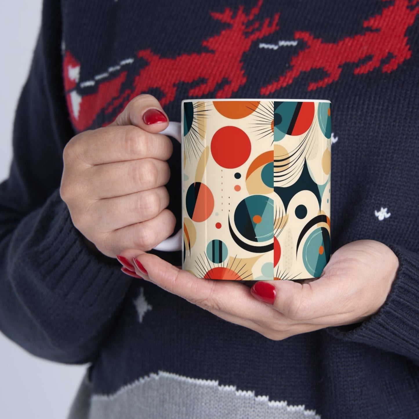 Midcentury Modern Delight: Ceramic Mug with Abstract Art and Atomic Age Design