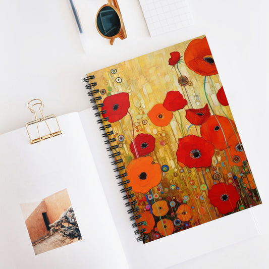 Floral Symphony: Spiral Notebook showcasing Gustav Klimt's Poppies in Art Nouveau