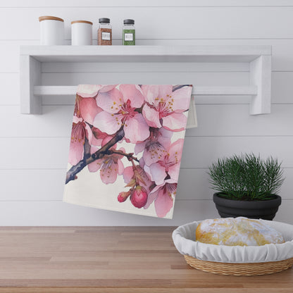 Whimsical Delight: Watercolor Cherry Blossom Tree Kitchen Towel