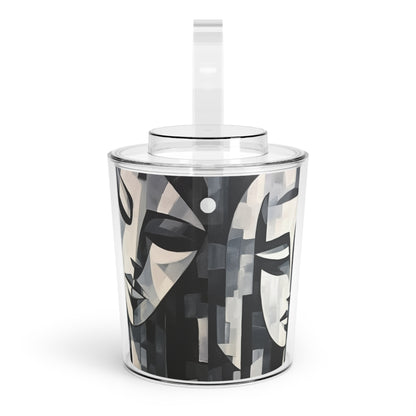 Abstract Oil Paint Ice Bucket with Tongs: Cubist Artistry in a Portable Masterpiece